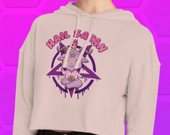 BAPHOMET BABY Crop sudadera con capucha / Yami Kawaii Pastel Goth Estética / Lindo Hail Satan / Sudadera recortada con capucha para mujer / Ajuste relajado