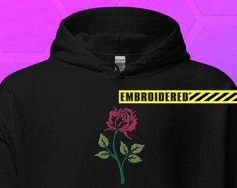 Sweat à capuche rose brodé | Streetwear esthétique Cottagecore | Broderie de fleurs minimaliste | Chemise à fleurs | Sweat à capuche unisexe