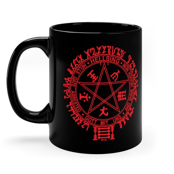 Alucard's PENTAGRAM mug || Vampire Hunter cosplay accessory cup || 11oz Black Mug || Ceramic coffee mug || microwave safe || dishwasher safe