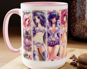 OPPAI HAREM mug || Kawaii Ecchi Waifus anime doujin manga cup || 15oz accent Mug || Ceramic coffee mug || microwave safe || dishwasher safe