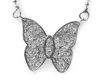 Diamond Butterfly Necklace in 14kt. White Gold 40pts. tw On Bead Chain