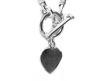 Unique Link Necklace w/Toggle Clasp & Heart in Sterling