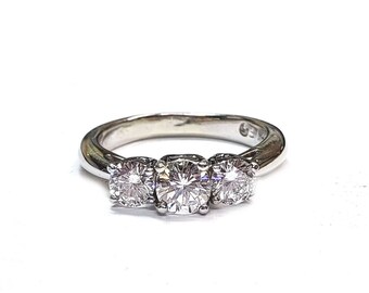 3 Diamond Ring , Past, Present, Future 1.02cts in Supercut Diamonds 14kt.  Gold