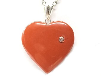 Red Jasper Heart Pendant 20mm. Reversible,Plain or w/ /Cubic Zirconia Inset.