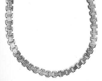 Heavy Sterling Link Necklace  3 Row Look, 8mm Wide Over 1 Ounce