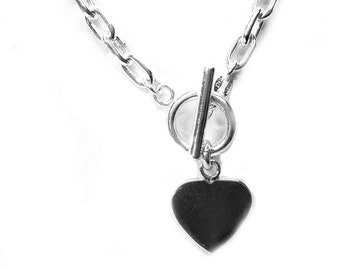 Link Chain with Oval Links & Toggle Clasp with Heart Charm, in Sterling Silver