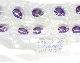 Amethyst Gemstone Lot, 10 Pear Shapes 9x6mm