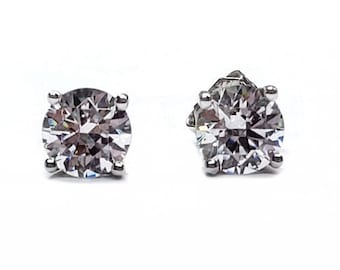 Stud Earrings 2.00cts. in Sterling Silver Basket Settings, Design on Sides