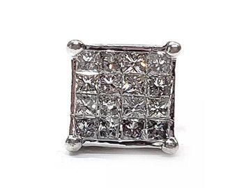 Single Diamond Earring Invisible Set Princess Cuts 20pts. in 14kt. White Gold