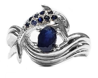 Dolphin Ring, "Independence Day" style in Sapphires, Set in Sterling Silver