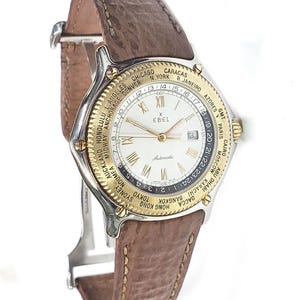 Ebel Voyager Watch, 38mm in 18kt. and Stainless Steel Leather Strap