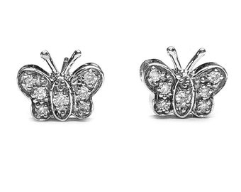 Diamond Butterfly Stud Earrings in 14kt.White Gold