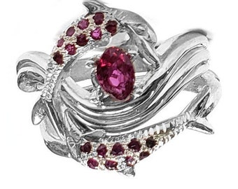 Dolphin Wedding Set, With Rubies, Set  in Sterling Silver