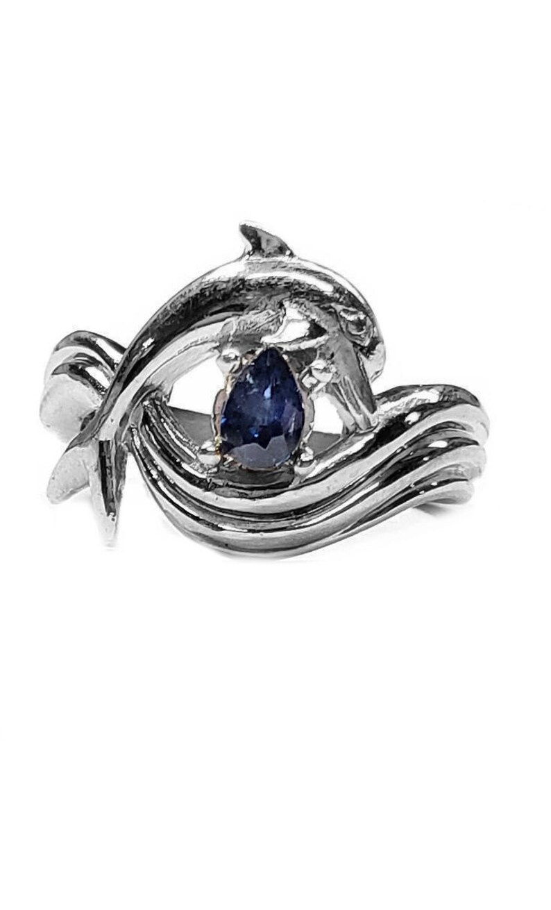 Pear Shape Sapphire Independence Day style Dolphin Ring