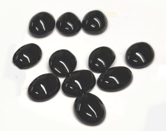 Black Onyx Cabochon Oval Stones, 10x8mm, 9 Pieces