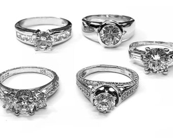 Simulated Diamond Engagement rings, Pick Your Favorite, Set  in Sterling Silver