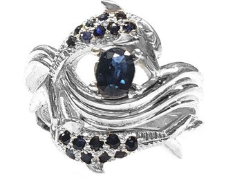 Dolphin Wedding Set "Independence Day Style in Sapphires, Rings  Sterling Silver