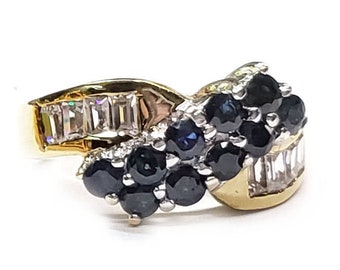 Sapphire & Cubic Ring in Silver/Vermeil  Genuine Sapphires