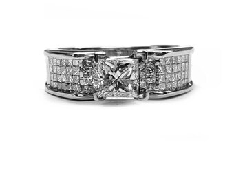 Diamond Engagement Ring, 1.92cts Princess Cuts., in 14kt White Gold