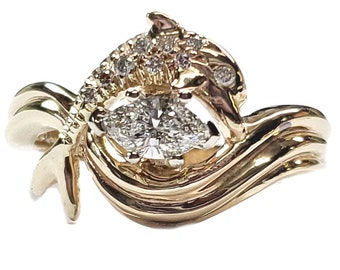 Diamond Dolphin Engagement Ring, "Independence Day" style setting, .45pts.Diamonds Marquise Center