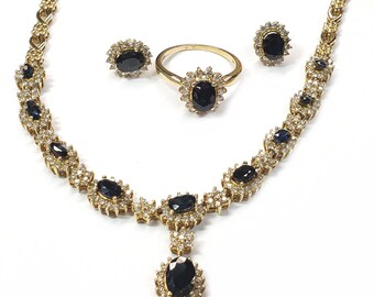 Diamond & Gemstone Necklace Set 14kt Gold,  Choose Gemstone Center