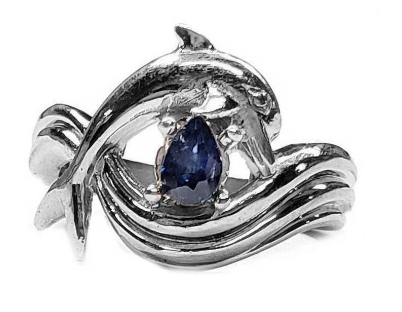 Pear Shape Sapphire Independence Day style Dolphin Ring