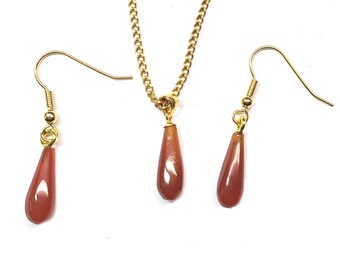 Carnelian Gemstone Necklace ,15x7mm in White or Yellow