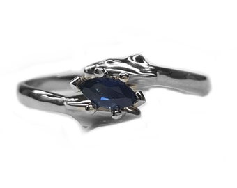 Dolphin Engagement Ring w/ 30pt. Marquise  Sapphire in 14kt. White or Yellow Gold