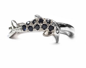 Single Dolphin Band, Pave Set Sapphires, in  Sterling Silver