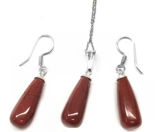 Red Jasper Gemstones Drops. 23x9x6mm or 15 x 7 x4mm Necklace & Earring set.