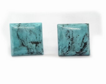 Turquoise Gemstones 16mm Square Cabachons 1 Pair, With or Without Backings For Pierced or Non-Pierced Ears.
