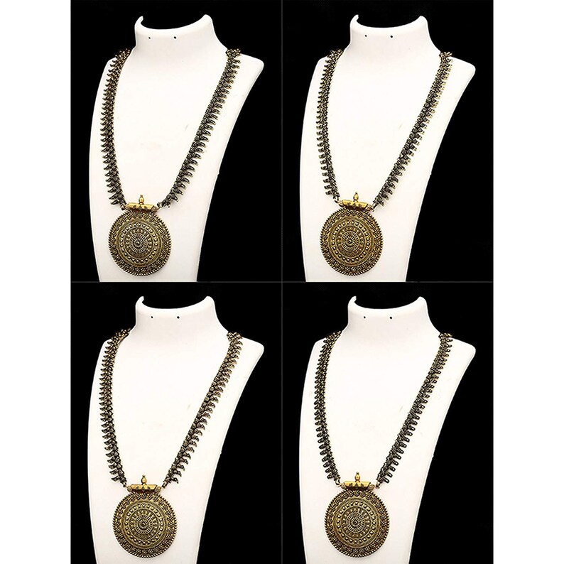 k Long golden antique Full necklace set with Earrings traditional Indian wedding plated jewellery set Necklace Set of 2