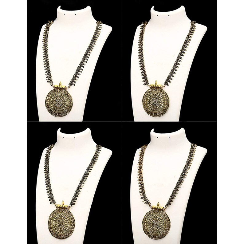 k Long golden antique Full necklace set with Earrings traditional Indian wedding plated jewellery set Necklace Set of 2