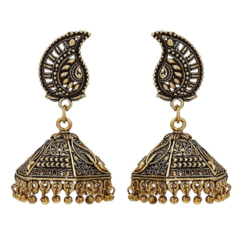 k Long golden antique Full necklace set with Earrings traditional Indian wedding plated jewellery set Necklace Set of 2