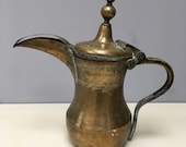 12 quot Signed Arabian Dallah intricately tooled brass beautiful quality Vintage Persian Arabic Antique Coffee Pot