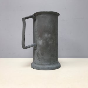 Large antique French pewter tankard measuring jug Litre heavy shabby