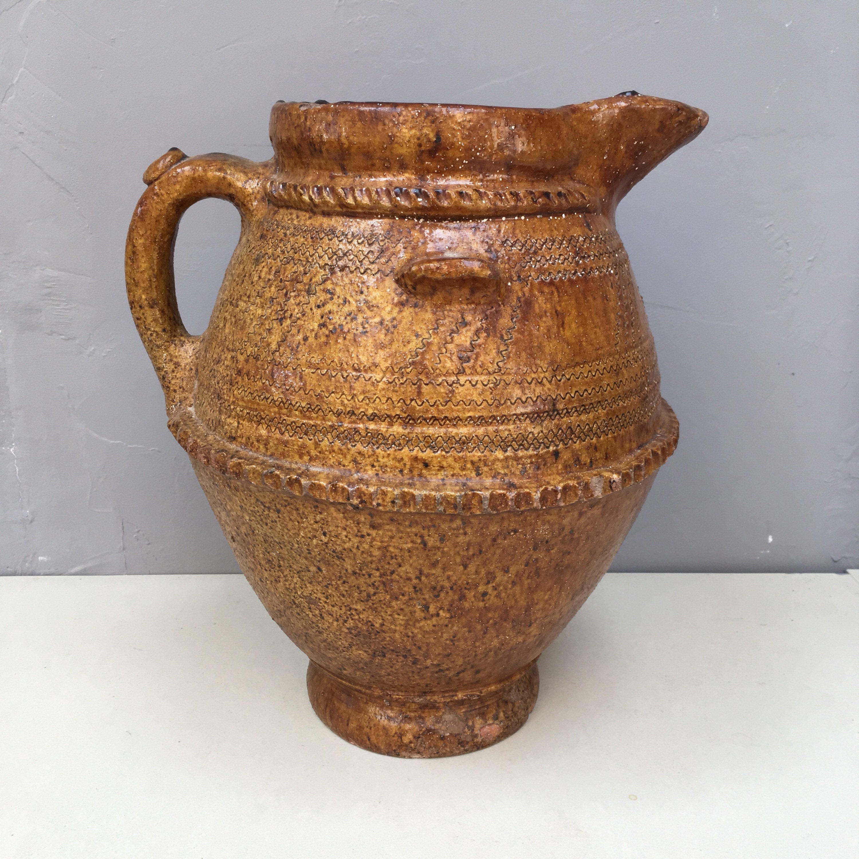 Grand Style Primitif Rouge Argile Navire Salage Eau Gargoulette