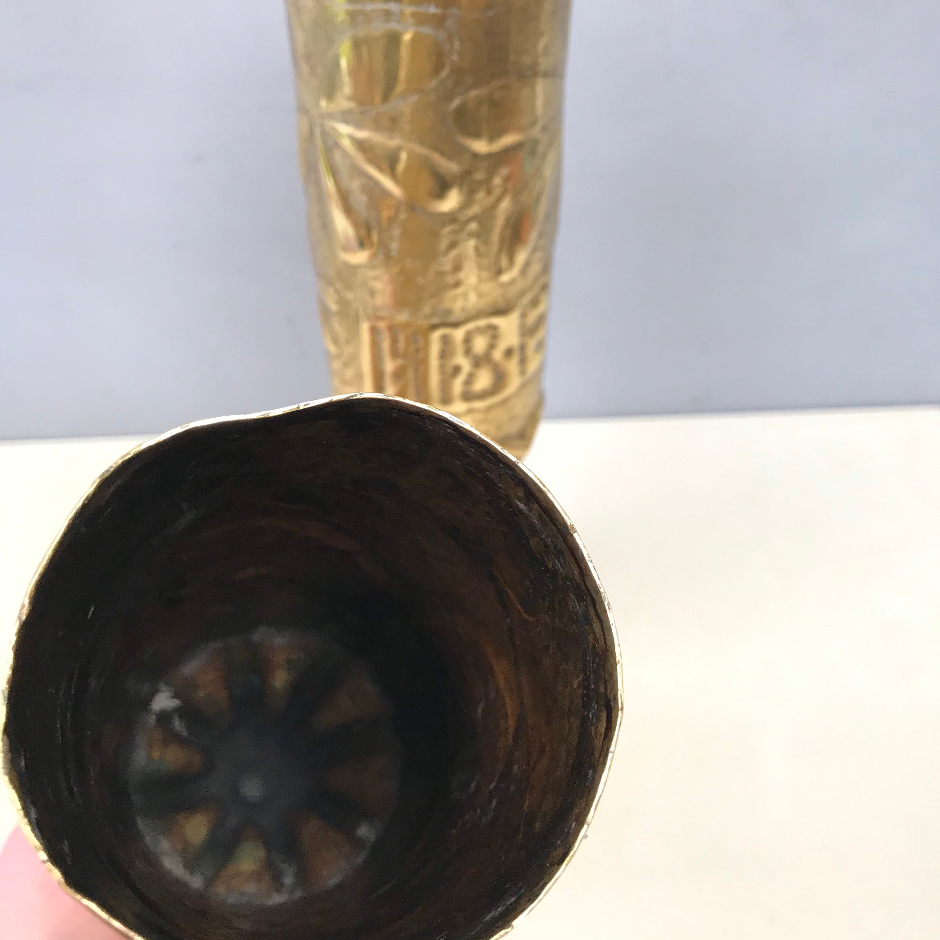 World War Trench Art Pair of Brass Artillery Shell Casing Vases Handmade  With Flowers Perfect for Remembrance Day 1418 F 