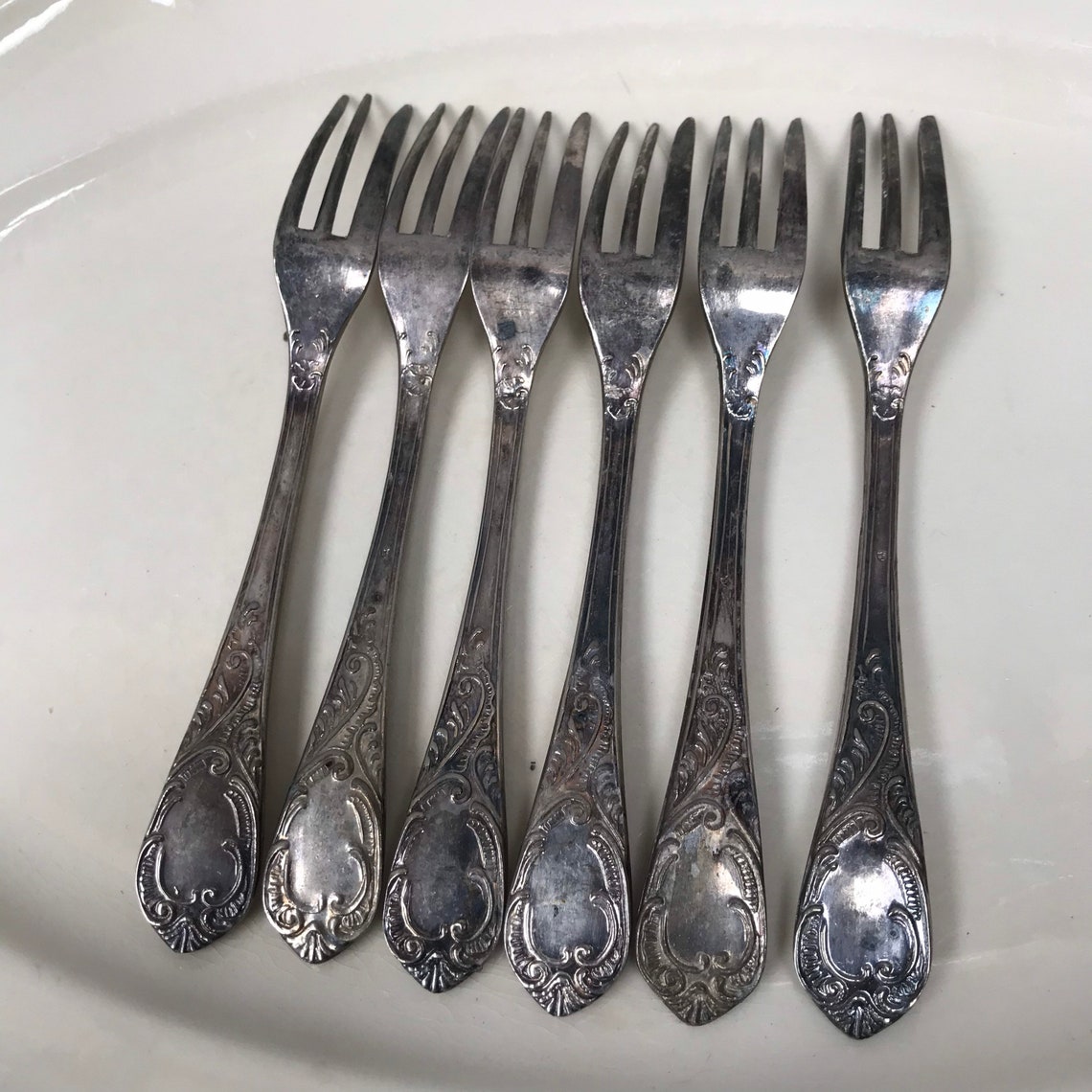 Set of 6 ornate Silver Cake Forks. Vintage or Antique marked Etsy