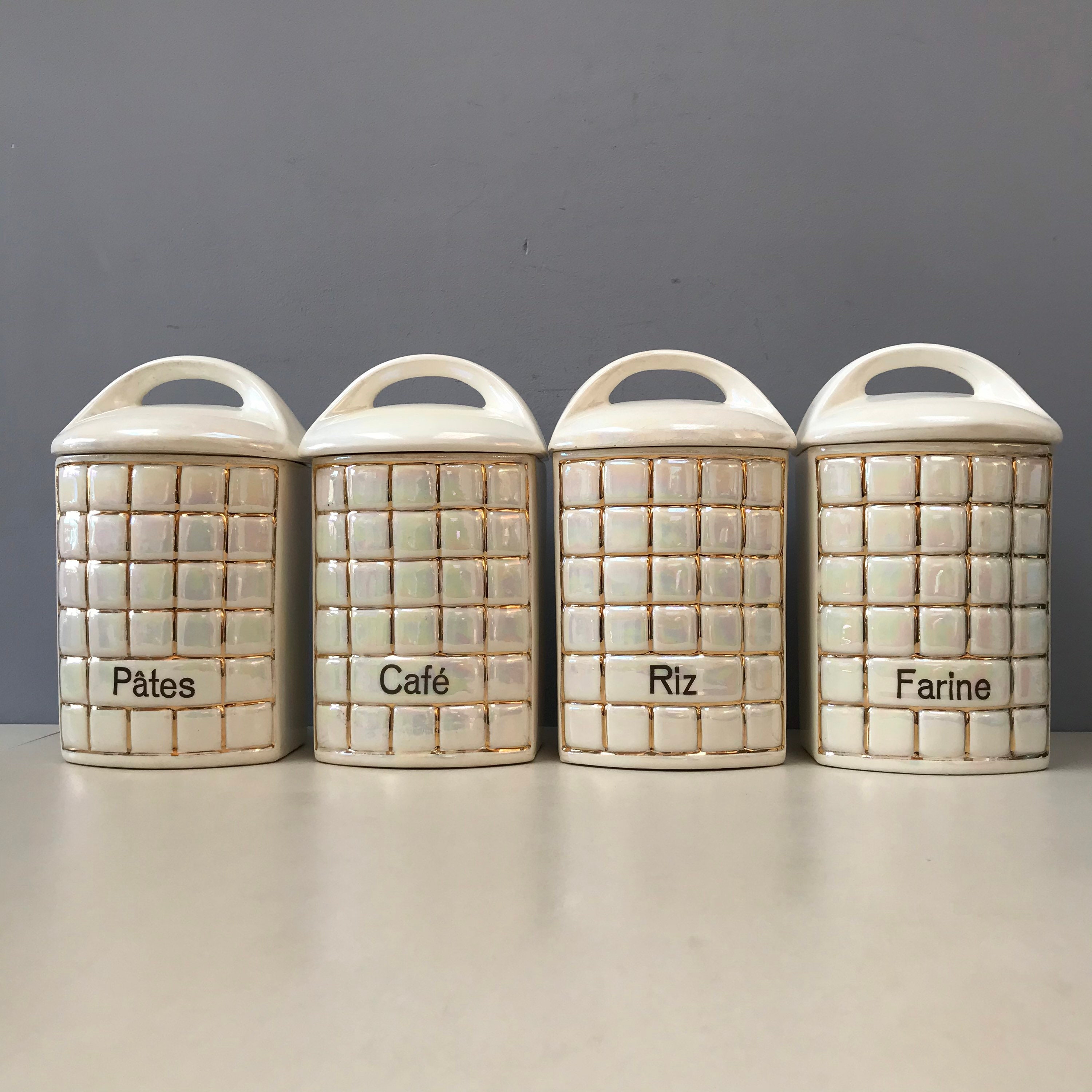 Ensemble de 4 Ditmar Urbach Tchécoslovaquie Vintage Ceramic Kitchen Storage Containers Jars, Caniste