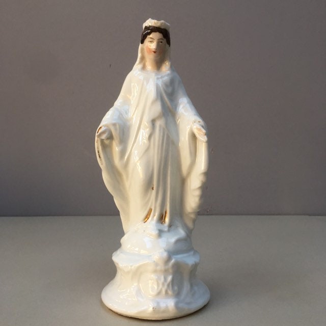 Français Statue de Porcelaine Vierge Marie Antique Vintage Glacé. C'est Si Joli Notre-Dame Grâce