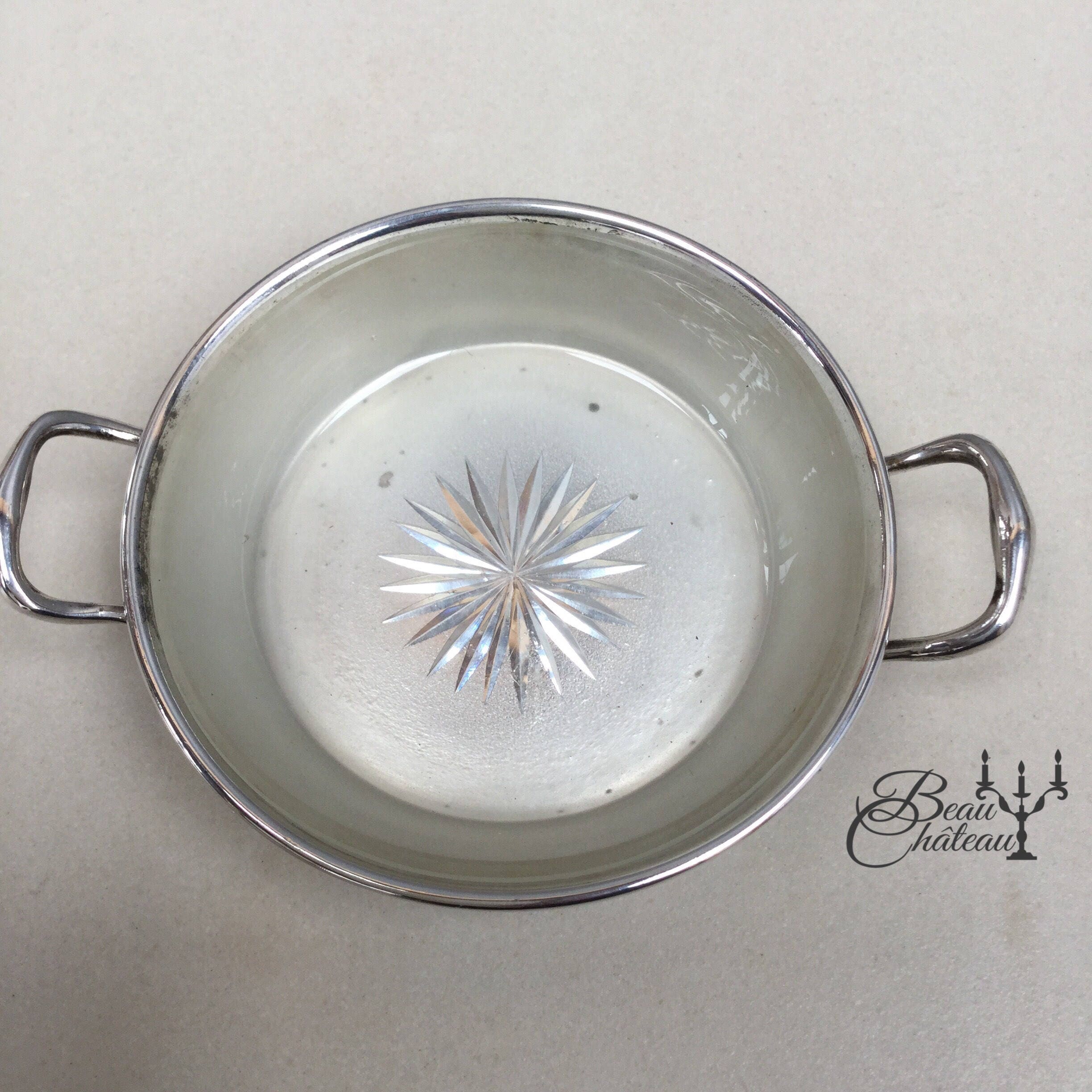 George Unite Birmingham Angleterre Argent Plaqué et Coupé Glass Dish Bowl. Parfait Pour Les Bijoux