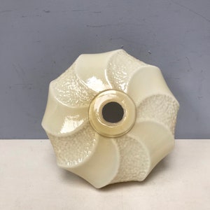 Cream Light Yellow Pretty Vintage French White Beige Glass Lampshade with rare swirled  beret shape.