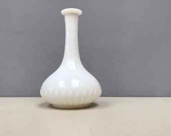 Rare Opaline White Glass Vase. Vintage French hand produced glassware.