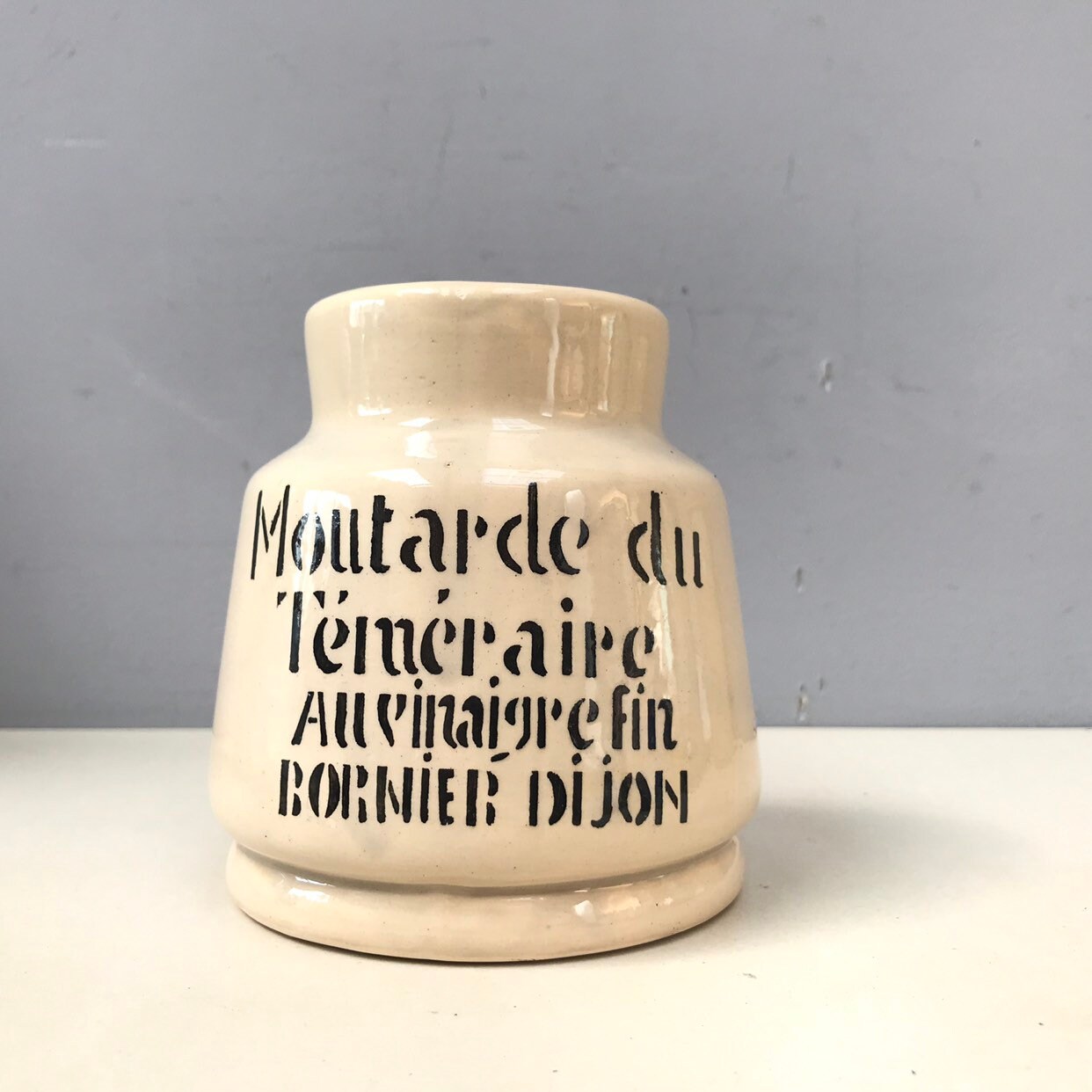 Grand Cru Français Pot ou de Moutarde Glacé en Ustensile Cuisine Beige Stoneware Moutarde Du Temerai