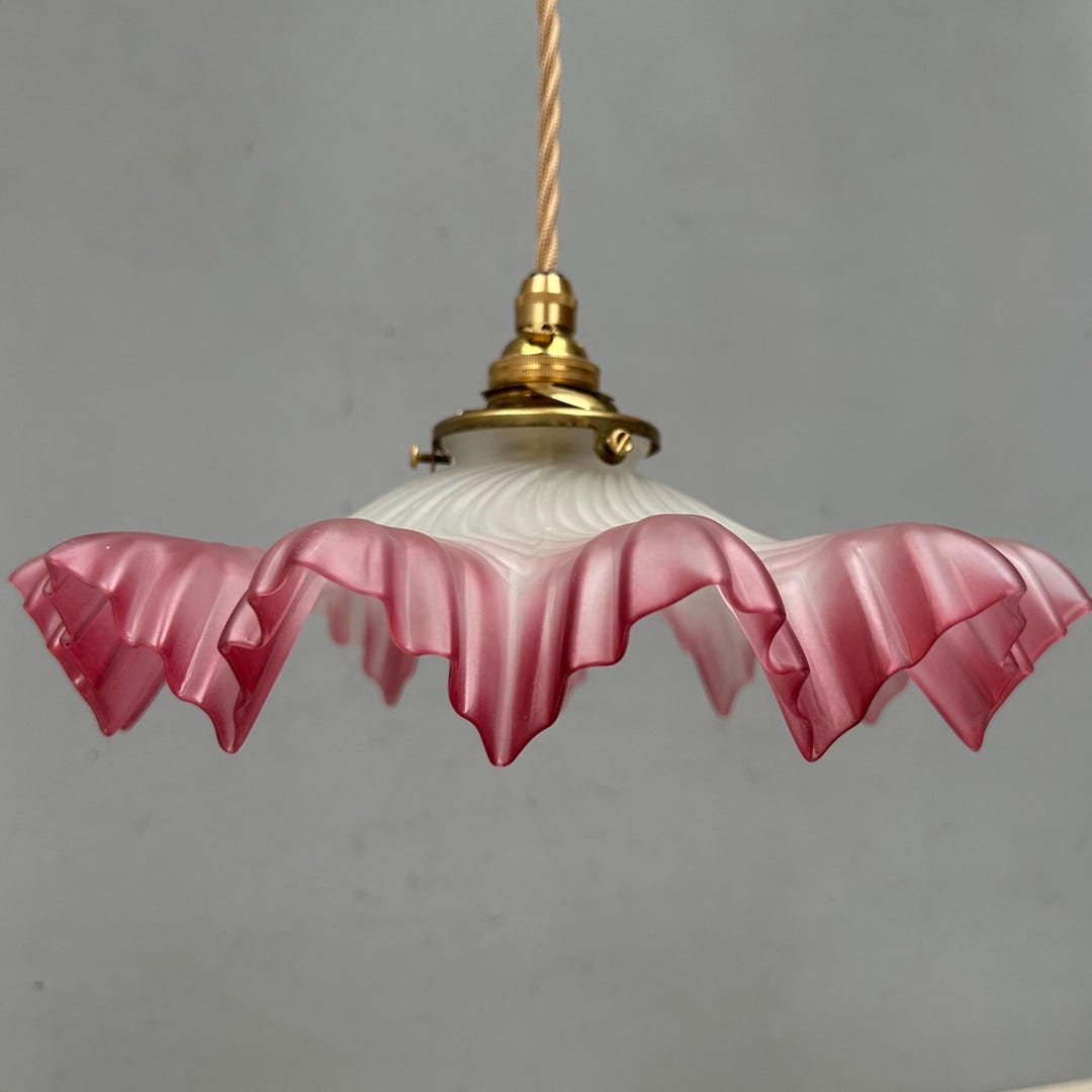 Raspberry Ruffle Retro Signs Pretty Vintage French Frilly Glass Lampshade Frosted Opaque Glass ...