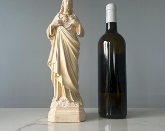 Grande statua in gesso francese vintage Pieraccini di Gesù Sacro Cuore, 13 pollici, elegante, antico, shabby chic