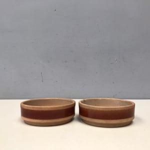 Set of 2 GRES DE GIEN vintage French Earthenware Bowls. Pair of Tactile stoneware warm beige pottery with rustic brown and glazed inside