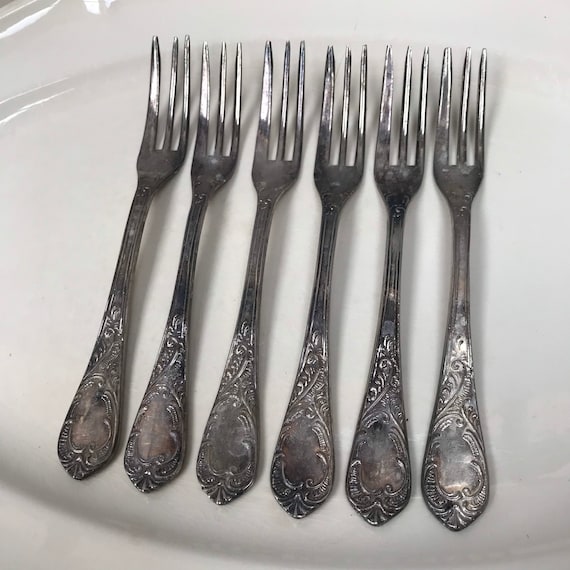 Set of 6 ornate Silver Cake Forks. Vintage or Antique marked Etsy