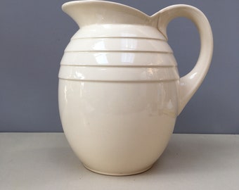 10 1/2&quot; Very Large Antique Villeroy and Boch cream ceramic jug or vase. Warm cream with crazing and great shape